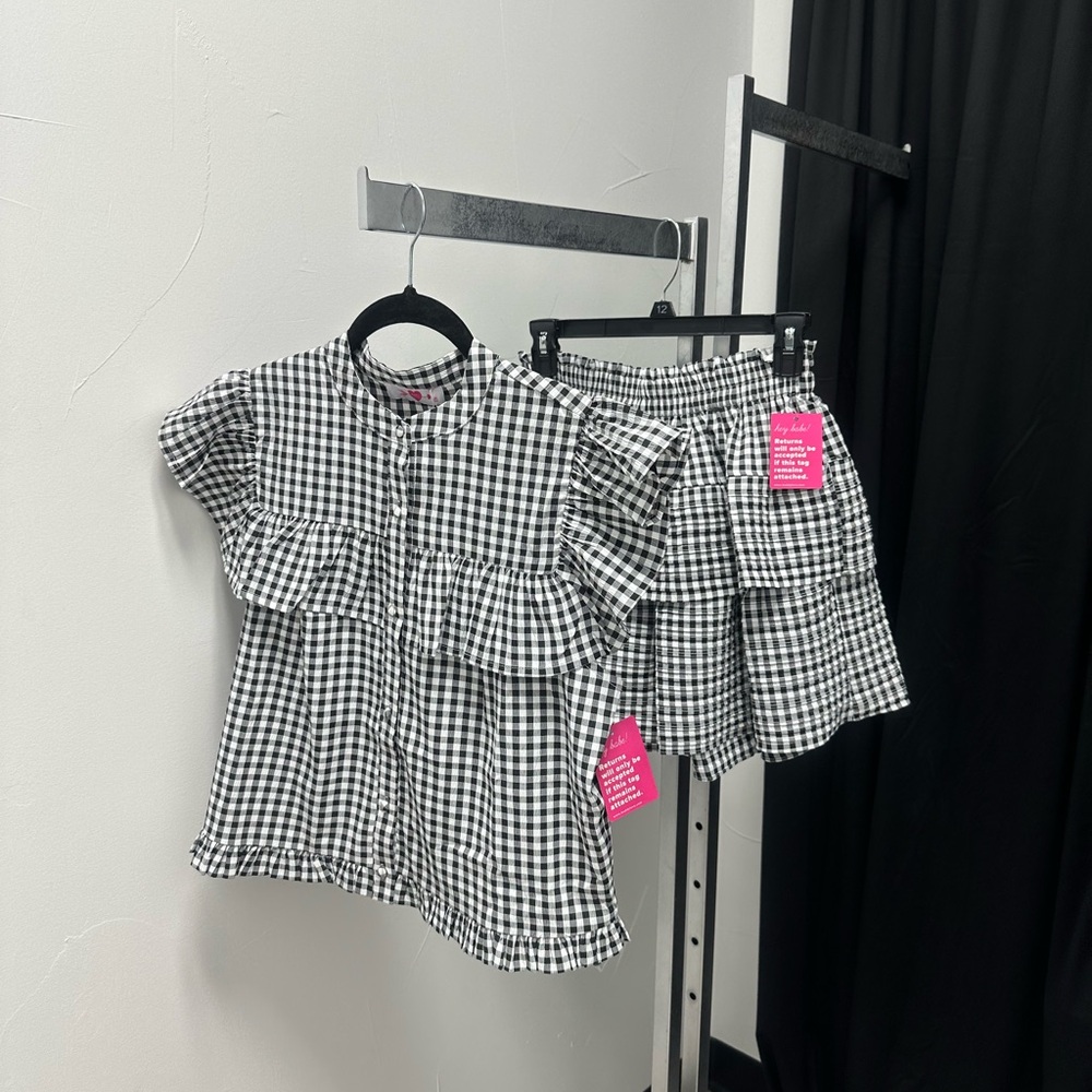 Black and White Gingham Top and Skirt Set